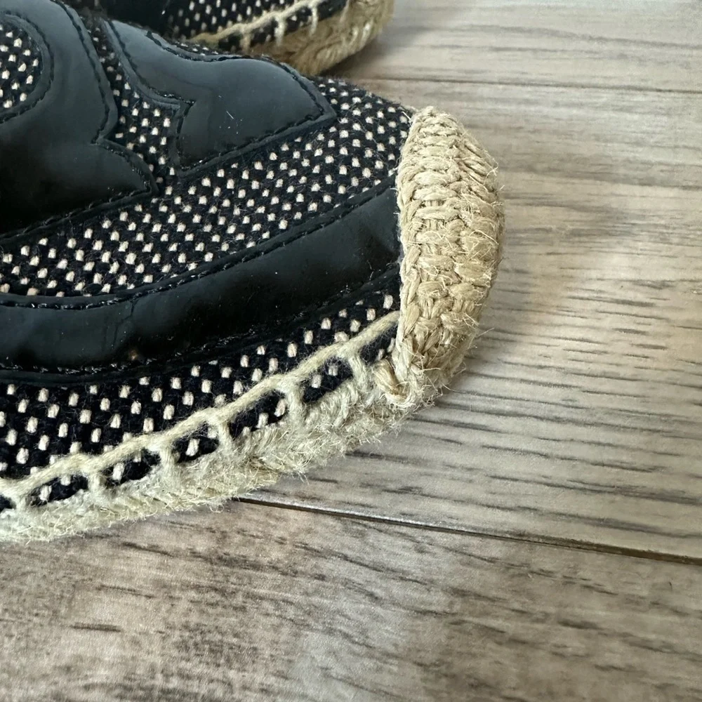 TORY Burch Lonnie Logo Black and Tan Espadrilles